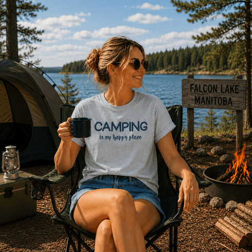 Camping Is My Happy Place T-Shirt | Lake Life Camping Tee