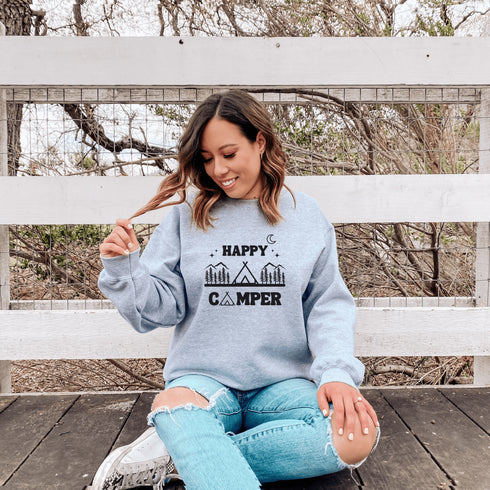 C & Win Sports Happy Camper Crewneck Sweatshirt S / Sport Grey - C & Win Sports