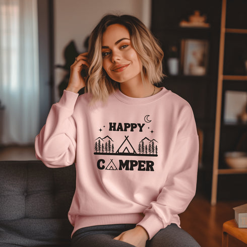 C & Win Sports Happy Camper Crewneck Sweatshirt S / Light Pink - C & Win Sports
