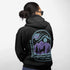 This hoodie features a wolf howling at the moon, rugged mountains, towering pines, and a breathtaking starry sky illuminated by dancing northern lights.