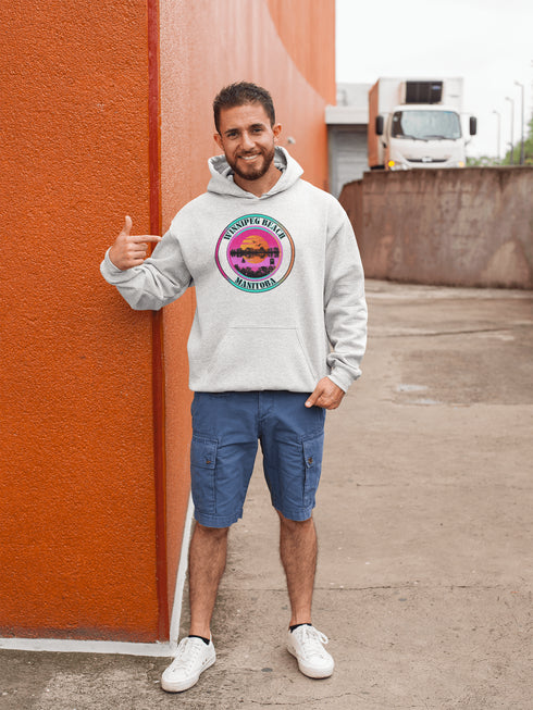 Featuring a dreamy sunset scene with the iconic Winnipeg Beach water tower standing tall, this hoodie gives you all the feels of a perfect beach day without the sand in your shoes.