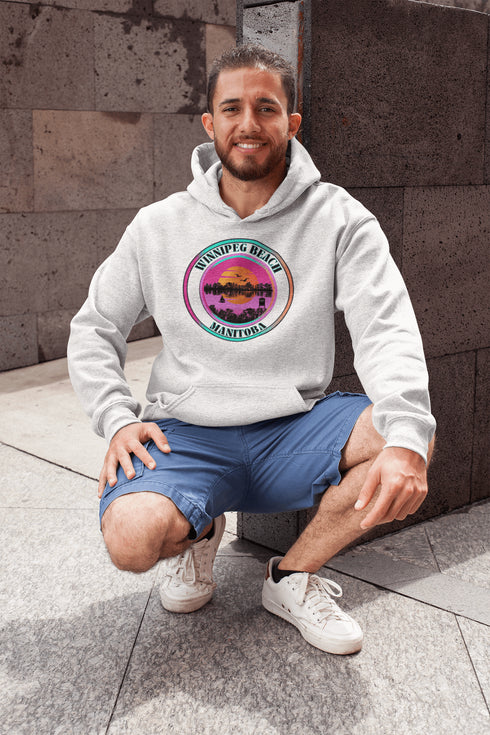 Featuring a dreamy sunset scene with the iconic Winnipeg Beach water tower standing tall, this hoodie gives you all the feels of a perfect beach day without the sand in your shoes.