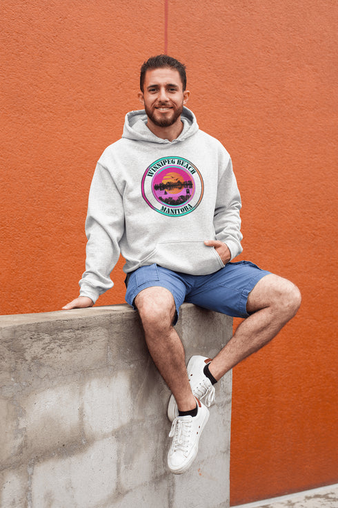 Featuring a dreamy sunset scene with the iconic Winnipeg Beach water tower standing tall, this hoodie gives you all the feels of a perfect beach day without the sand in your shoes.