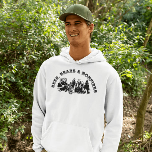 Introducing our hilarious "Beer, Bears & Bonfires" hoodie! Picture this: a couple of camping bears enjoying a cold one in the woods, gathered around a crackling bonfire. These fun-loving bears know how to have a good time, and now you can join in on the fun too!