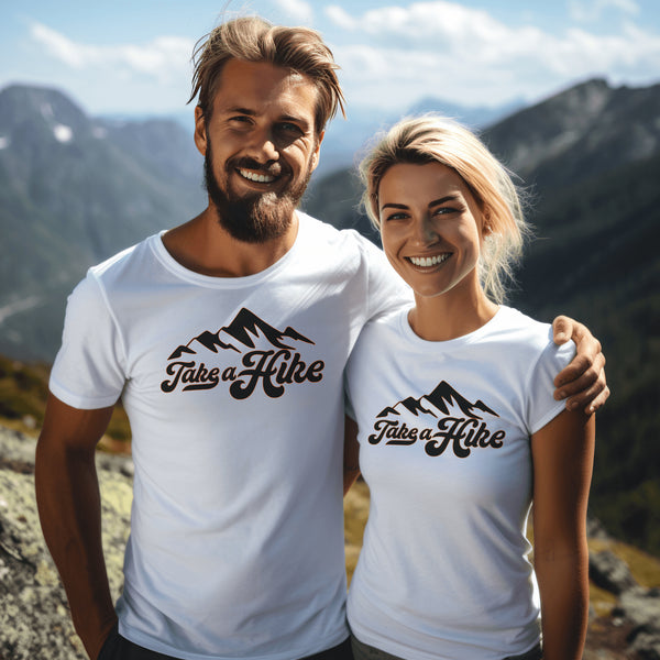 Introducing our rugged and stylish hiking t-shirt, perfect for outdoor enthusiasts and nature lovers alike. Featuring a striking mountain graphic and the motivational slogan "Take A Hike", this shirt is designed to inspire your next camping adventure.
