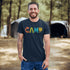 Introducing our vibrant and adventurous camping t-shirt! Featuring bold and colorful "Camp" letters adorned with charming camping icons cut out, this shirt is perfect for outdoor enthusiasts and nature lovers alike.
