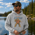 Unisex Gildan 18500 hoodie featuring a vintage-style Bigfoot fishing graphic with the phrase "Big Worm Energy," available in multiple colors.