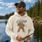 Unisex Gildan 18500 hoodie featuring a vintage-style Bigfoot fishing graphic with the phrase "Big Worm Energy," available in multiple colors.