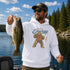 Unisex Gildan 18500 hoodie featuring a vintage-style Bigfoot fishing graphic with the phrase "Big Worm Energy," available in multiple colors.