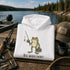 Unisex heavy blend hoodie featuring a funny frog fishing graphic and humorous Big Worm Energy design shown in various lifestyle mockups and outdoor settings.