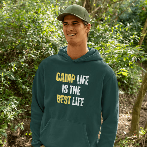 Introducing the ultimate Camping Hoodie for all you wilderness aficionados who believe that "Camp Life Is The Best Life" - because let's be honest, nothing beats the smell of pine trees in the morning, or the thrill of discovering that your tent is still waterproof after a surprise midnight downpour.