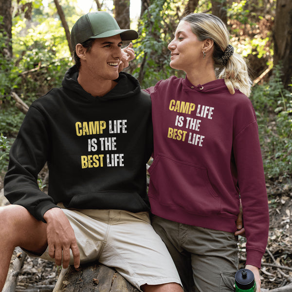 Introducing the ultimate Camping Hoodie for all you wilderness aficionados who believe that "Camp Life Is The Best Life" - because let's be honest, nothing beats the smell of pine trees in the morning, or the thrill of discovering that your tent is still waterproof after a surprise midnight downpour.