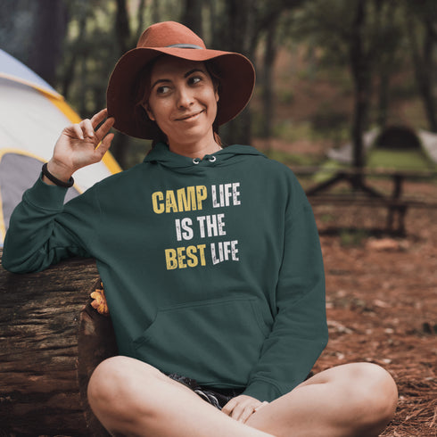 Introducing the ultimate Camping Hoodie for all you wilderness aficionados who believe that "Camp Life Is The Best Life" - because let's be honest, nothing beats the smell of pine trees in the morning, or the thrill of discovering that your tent is still waterproof after a surprise midnight downpour.