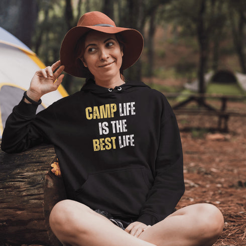 Introducing the ultimate Camping Hoodie for all you wilderness aficionados who believe that "Camp Life Is The Best Life" - because let's be honest, nothing beats the smell of pine trees in the morning, or the thrill of discovering that your tent is still waterproof after a surprise midnight downpour.