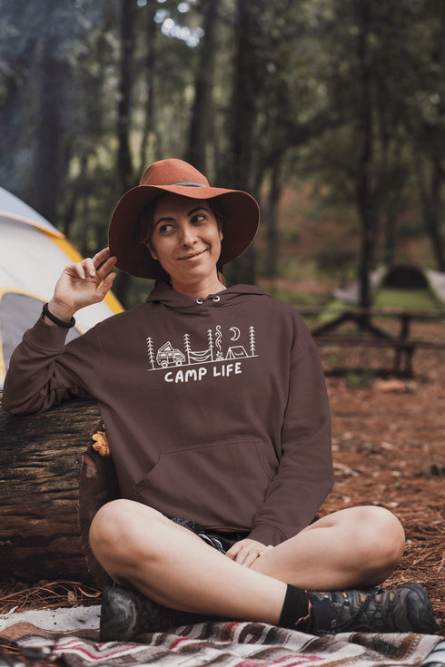 Introducing the ultimate companion for your outdoor adventures: the Camp Life Hoodie. Designed for those who find solace under the stars and joy by the campfire, this hoodie encapsulates the essence of camping. Featuring a picturesque camping scene that speaks directly to the heart of outdoor enthusiasts