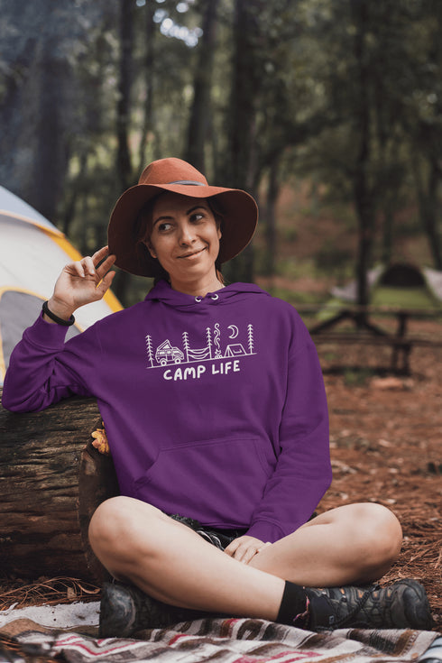 Introducing the ultimate companion for your outdoor adventures: the Camp Life Hoodie. Designed for those who find solace under the stars and joy by the campfire, this hoodie encapsulates the essence of camping. Featuring a picturesque camping scene that speaks directly to the heart of outdoor enthusiasts