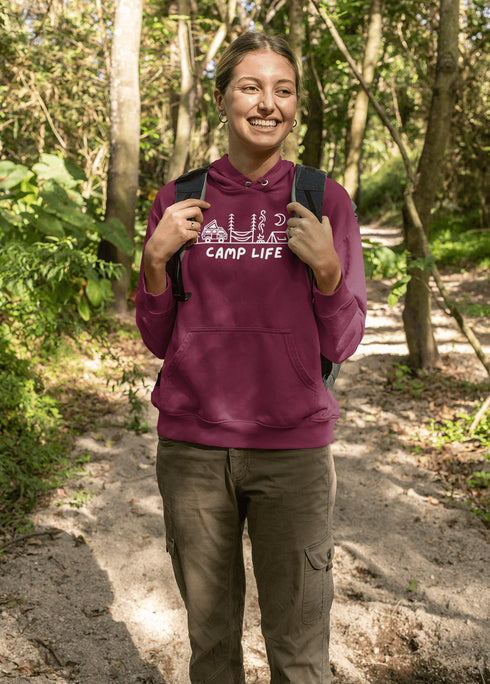 Introducing the ultimate companion for your outdoor adventures: the Camp Life Hoodie. Designed for those who find solace under the stars and joy by the campfire, this hoodie encapsulates the essence of camping. Featuring a picturesque camping scene that speaks directly to the heart of outdoor enthusiasts