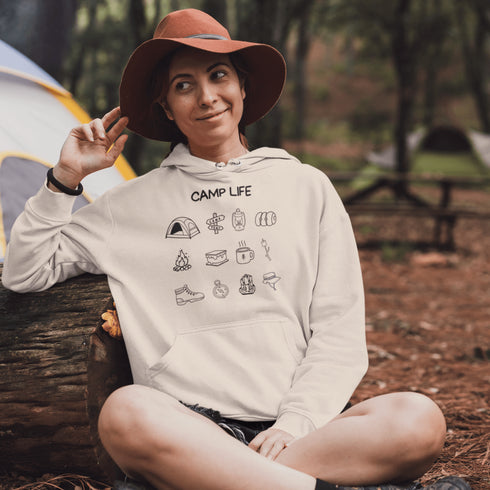 Who needs a postcard when you’ve got a hoodie that is the whole campsite? Our Happy Camper Hoodie is covered in adorable camping doodles.