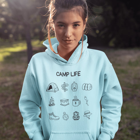 Who needs a postcard when you’ve got a hoodie that is the whole campsite? Our Happy Camper Hoodie is covered in adorable camping doodles.