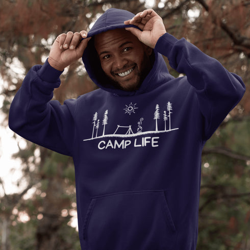 This hoodie Features a laid-back campsite logo, it’s made for folks who think burnt marshmallows are gourmet, tents are luxury suites, and every log is a potential chair.