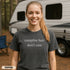 Funny Campfire Hair Don’t Care camping shirt for women. Cute graphic tee for RV trips, glamping, and outdoor adventures. Perfect gift for happy campers.