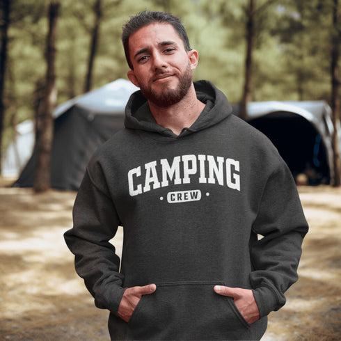Introducing the "Camping Crew" Hoodie: the ultimate attire for those who believe that a little dirt never hurt anyone and that the great outdoors is merely an extension of their living room.