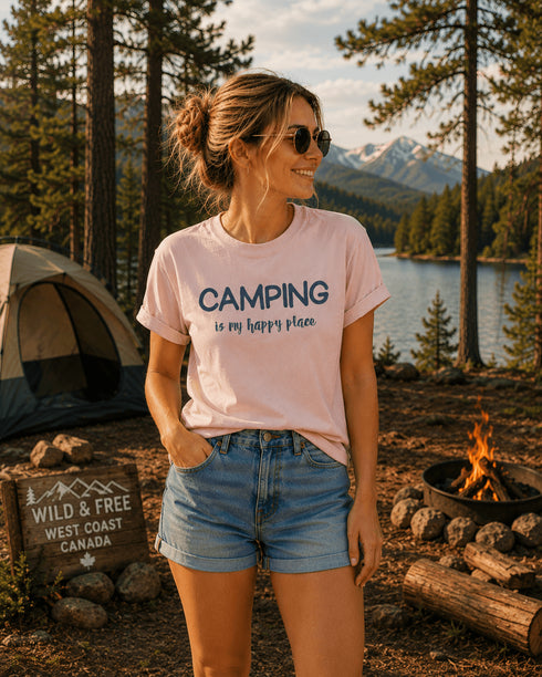 Camping Is My Happy Place T-Shirt | Lake Life Camping Tee