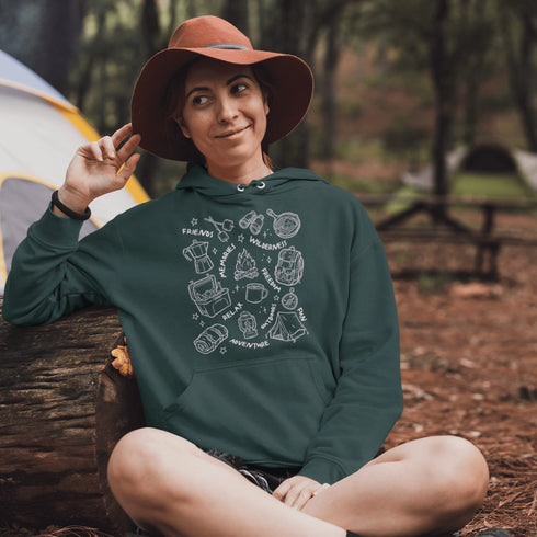 Warning: wearing this hoodie may cause spontaneous road trips, extreme s’mores cravings, and uncontrollable urges to yell “I got the firewood!”