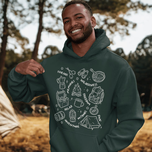 Warning: wearing this hoodie may cause spontaneous road trips, extreme s’mores cravings, and uncontrollable urges to yell “I got the firewood!”