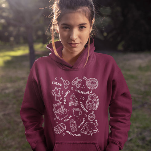 Warning: wearing this hoodie may cause spontaneous road trips, extreme s’mores cravings, and uncontrollable urges to yell “I got the firewood!”