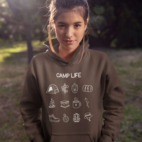 Pitch a tent, roast a marshmallow, and wear your weekend plans! Our Camp Life Hoodie is covered in playful camping doodles