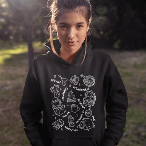 Warning: wearing this hoodie may cause spontaneous road trips, extreme s’mores cravings, and uncontrollable urges to yell “I got the firewood!”