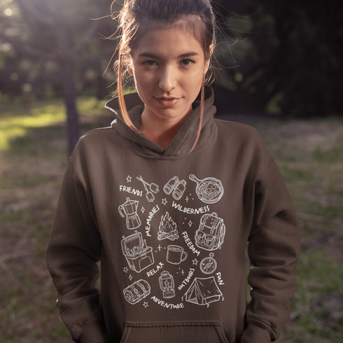 Warning: wearing this hoodie may cause spontaneous road trips, extreme s’mores cravings, and uncontrollable urges to yell “I got the firewood!”