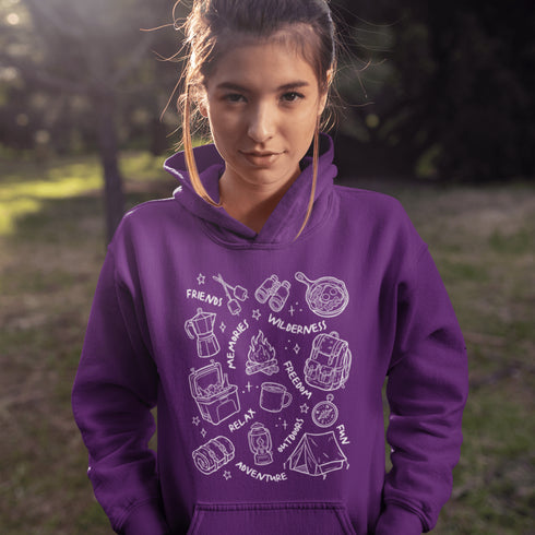 Warning: wearing this hoodie may cause spontaneous road trips, extreme s’mores cravings, and uncontrollable urges to yell “I got the firewood!”