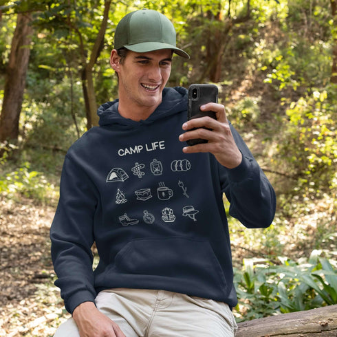 Pitch a tent, roast a marshmallow, and wear your weekend plans! Our Camp Life Hoodie is covered in playful camping doodles