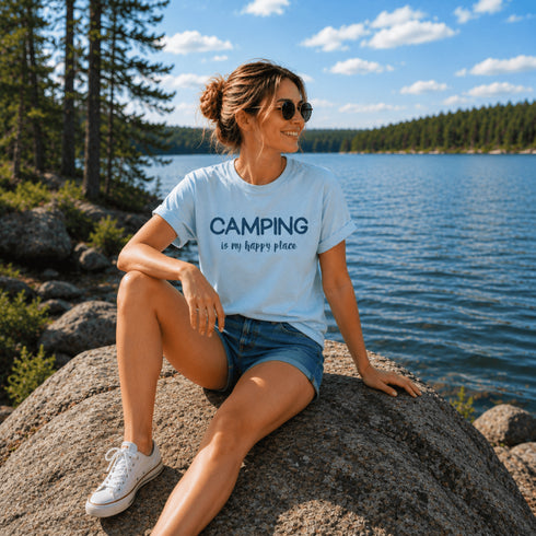 Camping Is My Happy Place T-Shirt | Lake Life Camping Tee