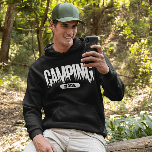 Flip the switch—you're in Camping Mode now. This hoodie says it all in a rugged forest tree font that looks like it was hand-carved by a squirrel with a crafting hobby.