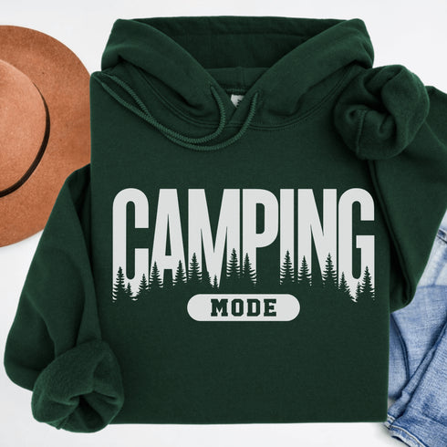 Flip the switch—you're in Camping Mode now. This hoodie says it all in a rugged forest tree font that looks like it was hand-carved by a squirrel with a crafting hobby.