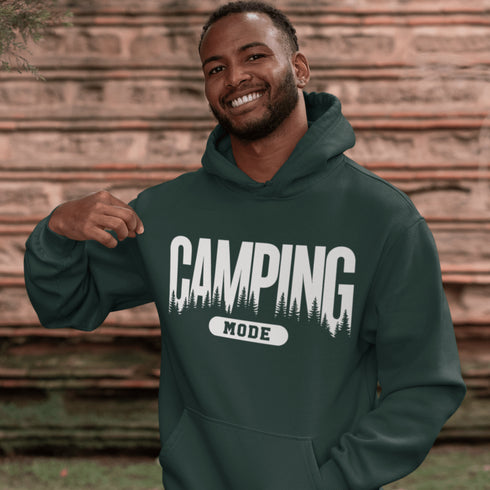 Flip the switch—you're in Camping Mode now. This hoodie says it all in a rugged forest tree font that looks like it was hand-carved by a squirrel with a crafting hobby.