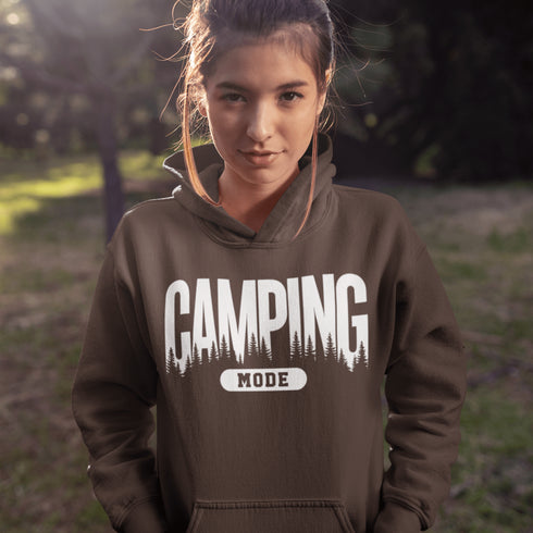 Flip the switch—you're in Camping Mode now. This hoodie says it all in a rugged forest tree font that looks like it was hand-carved by a squirrel with a crafting hobby.