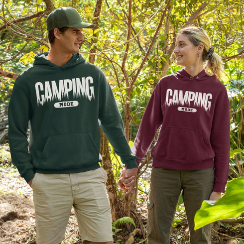 Flip the switch—you're in Camping Mode now. This hoodie says it all in a rugged forest tree font that looks like it was hand-carved by a squirrel with a crafting hobby.