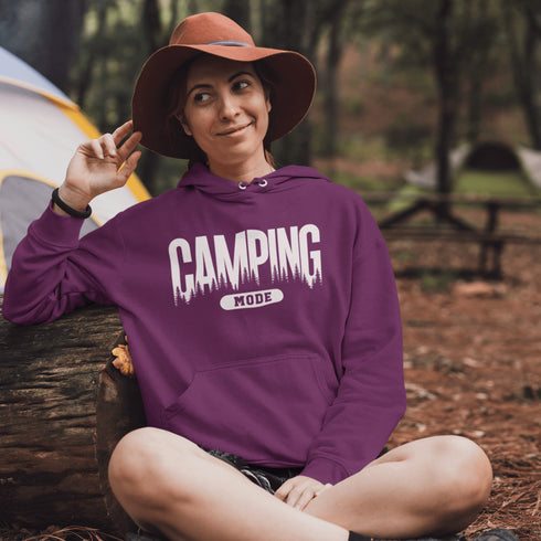 Flip the switch—you're in Camping Mode now. This hoodie says it all in a rugged forest tree font that looks like it was hand-carved by a squirrel with a crafting hobby.
