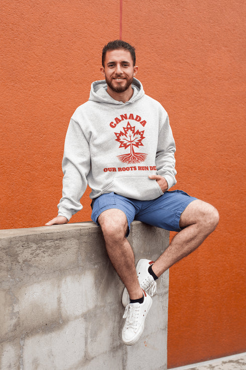 This beautifully designed hoodie features a majestic tree with deep roots, its leaves formed by the iconic Canadian maple leaf.