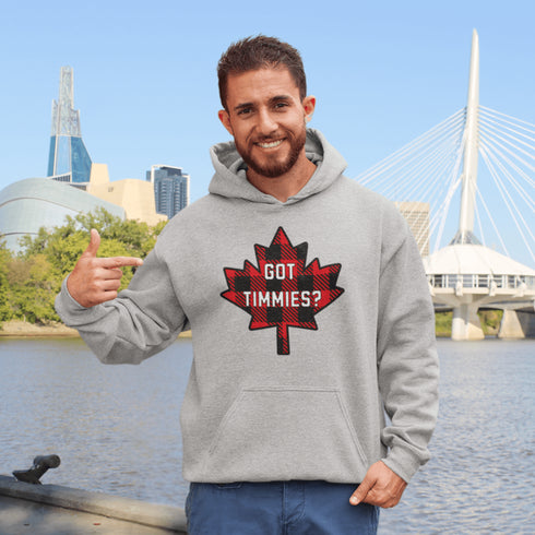 For all the die-hard Timmies fans out there, the Got Timmies? Hoodie is here! Featuring bold red & black plaid lettering, this hoodie proudly asks the only question that really matters.