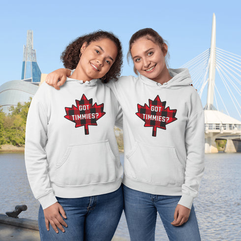 For all the die-hard Timmies fans out there, the Got Timmies? Hoodie is here! Featuring bold red & black plaid lettering, this hoodie proudly asks the only question that really matters.