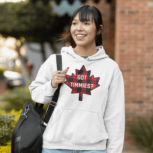 For all the die-hard Timmies fans out there, the Got Timmies? Hoodie is here! Featuring bold red & black plaid lettering, this hoodie proudly asks the only question that really matters.
