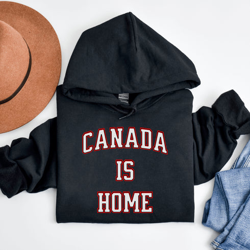 This Canada Is Home hoodie is for those who know that home is where the maple syrup flows, the hockey never stops, and the weather keeps you on your toes.