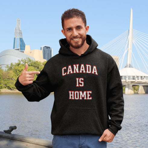 This Canada Is Home hoodie is for those who know that home is where the maple syrup flows, the hockey never stops, and the weather keeps you on your toes.