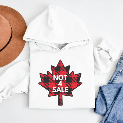 Show off your Canadian pride with our "Not 4 Sale" hoodie, featuring a bold Canadian plaid maple leaf design.