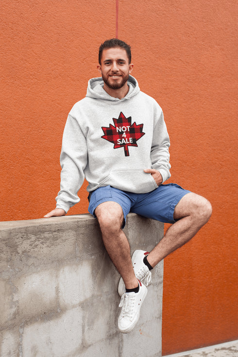 Show off your Canadian pride with our "Not 4 Sale" hoodie, featuring a bold Canadian plaid maple leaf design.